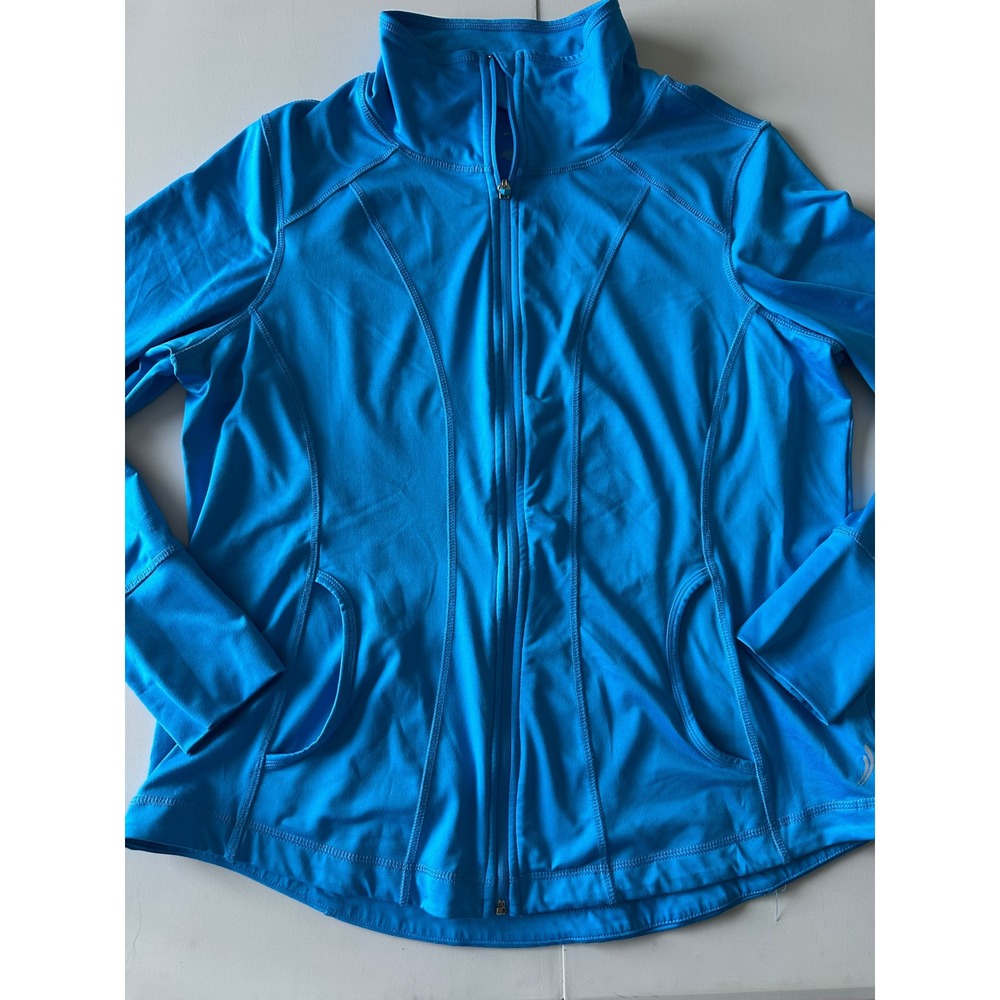 Exertek Woman Blue Full Zip Performance Jacket Thumbhole Cuffs Size 1X